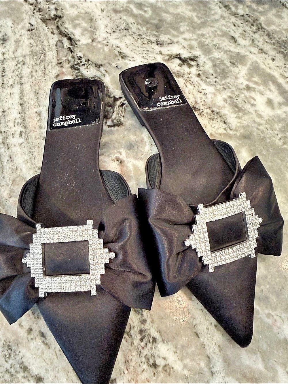 Jeffrey Campbell bow buckle pointed-toe satin flat shoes Black US 9.5